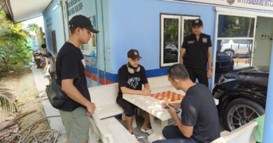 Danil Kulnevnich, 21, a Russian national, is questioned after his arrest for illegally running a motorcycle rental service on Koh Phangan in Surat Thani. Photo: @Bangkok Post Supapong Chaolan