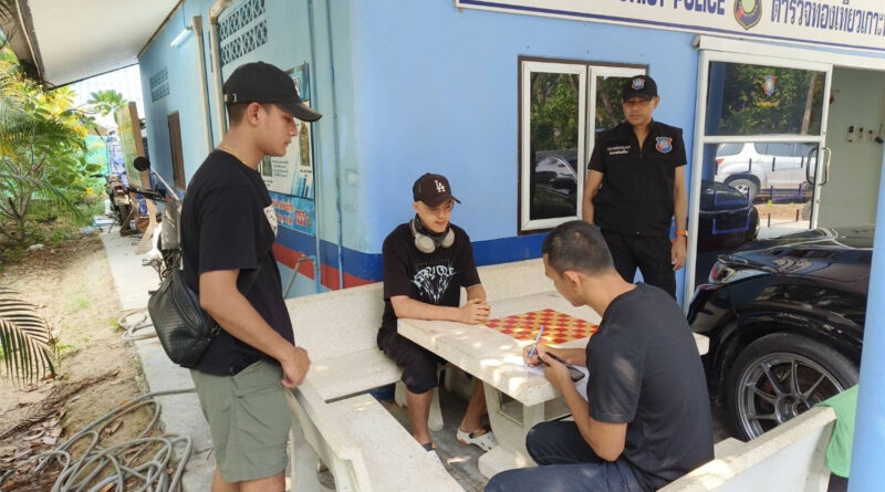 Danil Kulnevnich, 21, a Russian national, is questioned after his arrest for illegally running a motorcycle rental service on Koh Phangan in Surat Thani. Photo: @Bangkok Post Supapong Chaolan